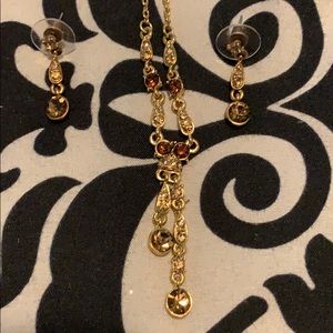 Gold and Brown Crystal Necklace and Earring Set